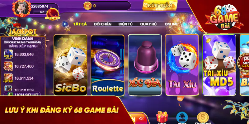 Lưu ý khi đăng ký 68 game bài 
