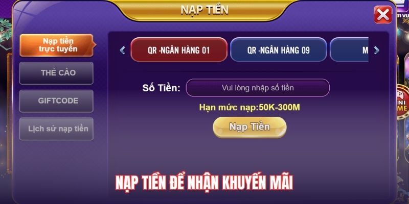 Nạp tiền để nhận khuyến mãi 68 Game Bài